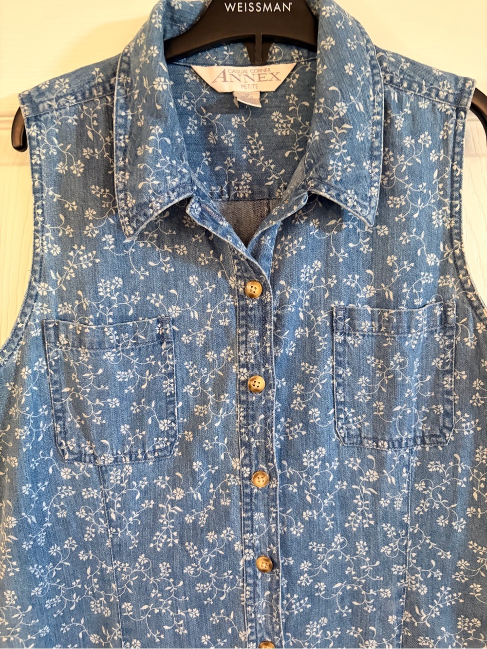 Casual Corner Blue Sleeveless Button-Front Midi Dress - Picture 3 of 7